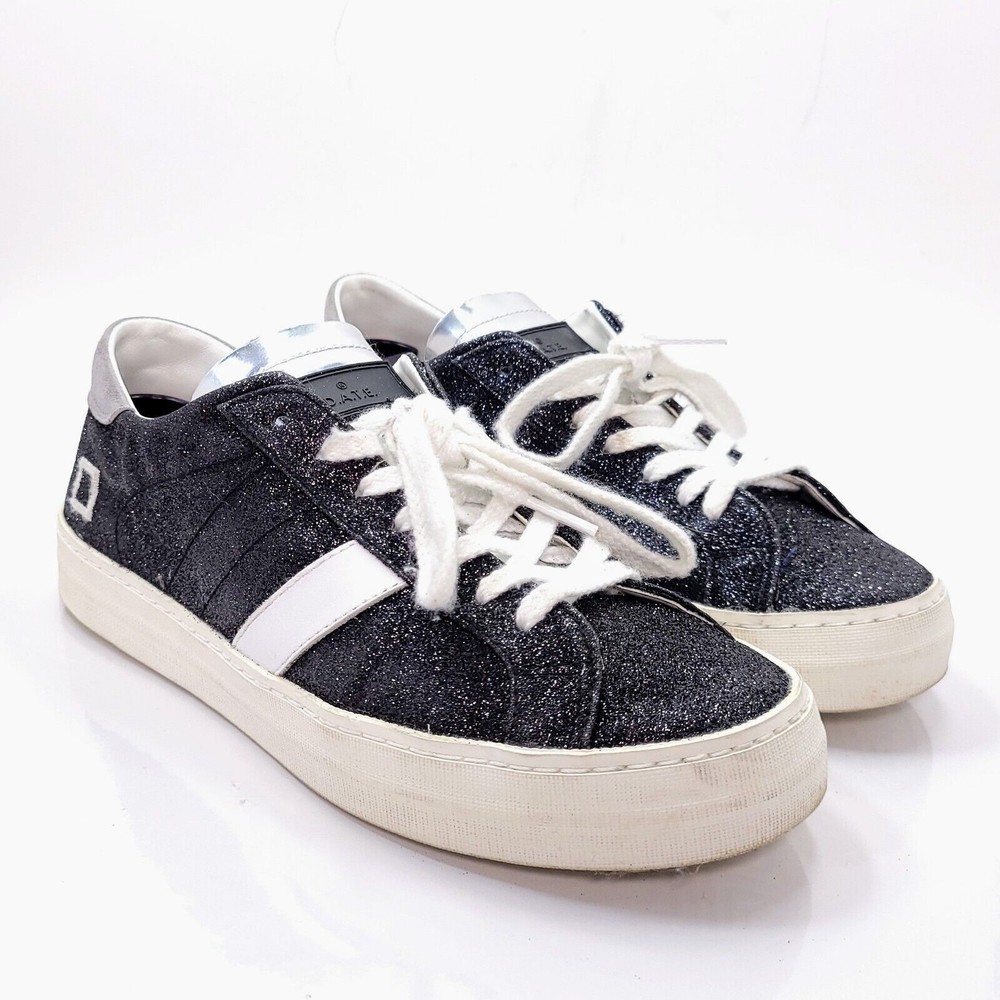 Anthropologie D.A.T.E. Black Glitter Low Top Lace Up Sneakers Women's Size 8